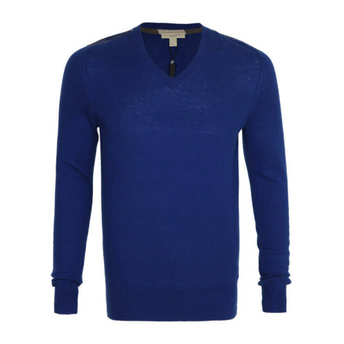 BURBERRY/博柏利男装 服装 蓝色羊绒时尚V领宽松长袖 男士针织衫毛衣 3874696