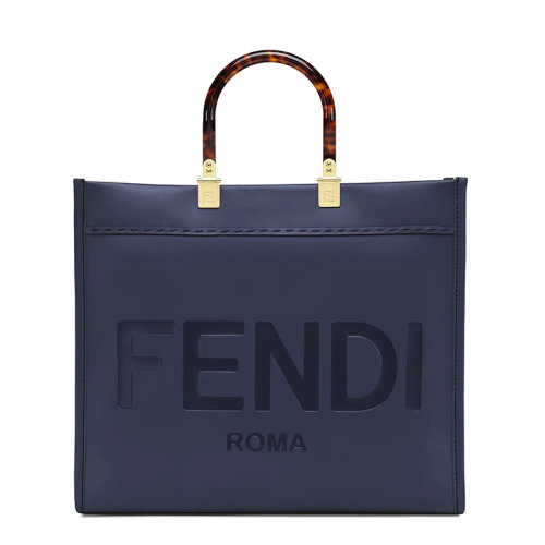 FENDI/芬迪 SUNSHINE系列 女士中号深蓝色小牛皮烫印徽标有机玻璃提手配可拆卸肩带斜跨单肩手提包8BH386ABVLF1998