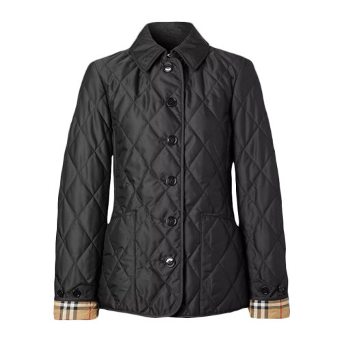 BURBERRY 博柏利 巴宝莉 女士 服装 21春夏 黑色翻领袖口格纹装饰女士棉外套夹克 女士夹克