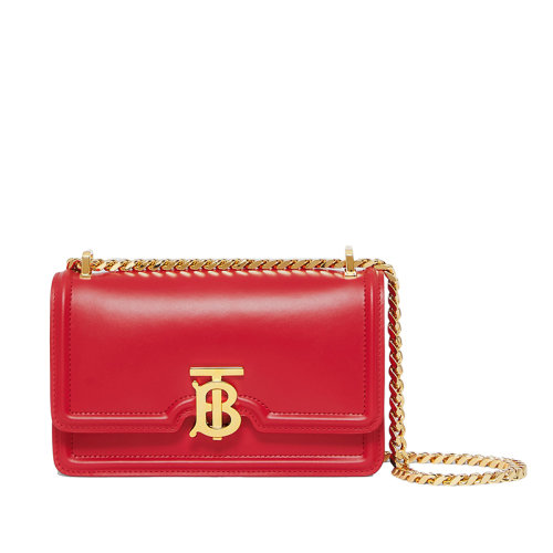BURBERRY/博柏利 22春夏新款TB系列 女士迷你亮红色牛皮革金色专属标识锁扣单肩斜挎链条包80490151