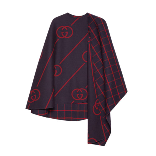 GUCCI/古驰 女士蓝色羊毛GG印花圆领披肩斗篷 569213-ZABXV-4668