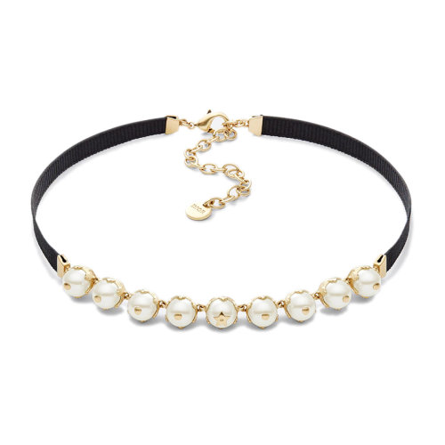 【预售款】DIOR/迪奥 22新款 女士金色饰面金属黑色罗缎白色树脂珠CHOKER项链N1989WOMRS_D641