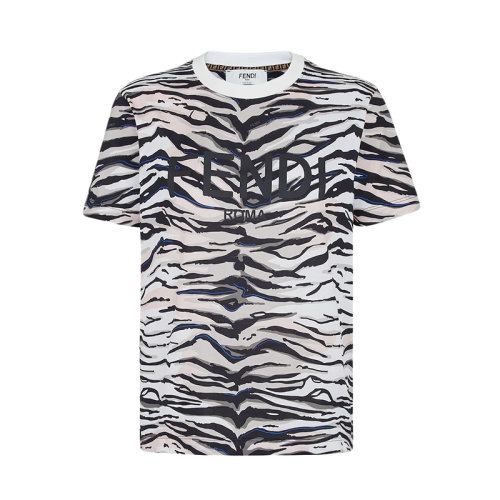 FENDI/芬迪 22年早春新款 女士白色/黑色纯棉虎纹印花短袖T恤FS7254AIDZF03N9