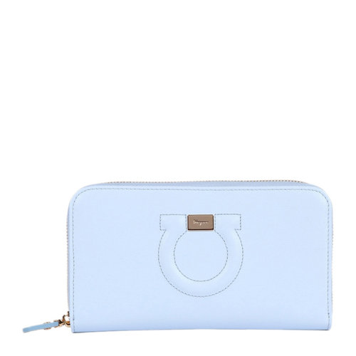 Salvatore Ferragamo/菲拉格慕 女士淡蓝色拉链装饰长款钱包 22-C843-683644（99新未使用）