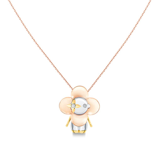 Louis Vuitton/路易威登 VIVIENNE系列 经典款18k金黄金白金玫瑰金钻石花瓣形状吊坠项链Q93800