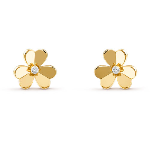 Van Cleef & Arpels/梵克雅宝 经典Frivole系列 18k金黄金中心镶钻石三瓣花朵小号耳环VCARB65700