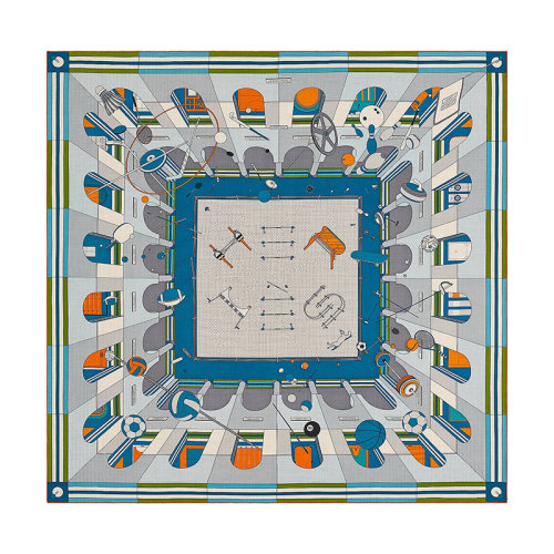 HERMES/爱马仕 22年早春新款 Carré H 140 Chic系列 男士拼色羊绒真丝混纺围巾H553774T06