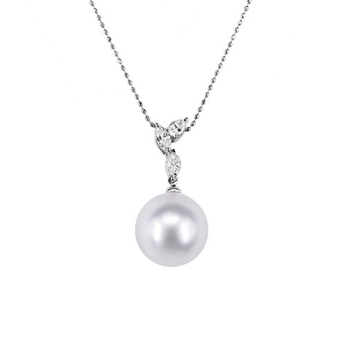 zhuella/珠艾乐 南洋白珠18k钻石吊坠项链