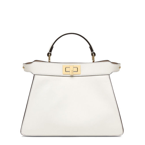 FENDI/芬迪 20  PEEKABOO ISEEU系列 女士小号白色小牛皮旋转门扣可调节肩带单肩斜挎手提包8BN327AFL0F1E8C