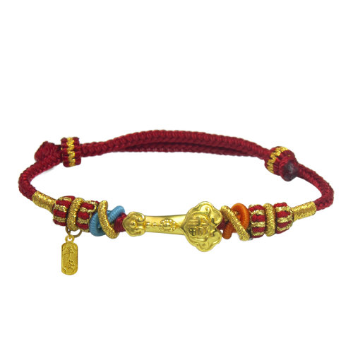 GJY/古金玥 万事皆如意 3D硬金999足金 黄金如意本命年祈福红绳手链 四款可选