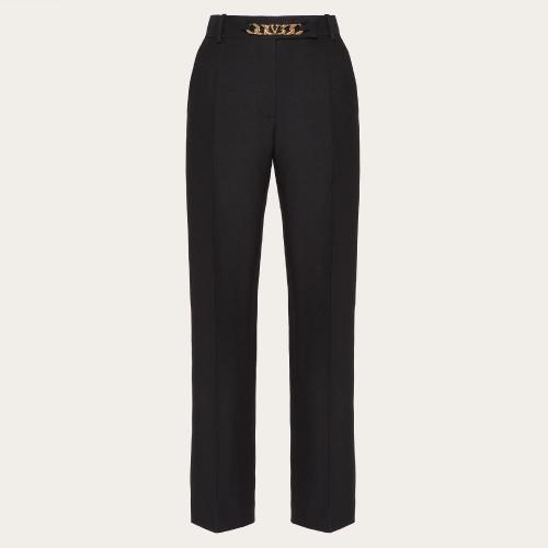  VALENTINO华伦天奴 22年秋冬 女士 休闲裤 PANTALON VLOGO CHAIN EN CREPE COUTURE 2B3RB3631C