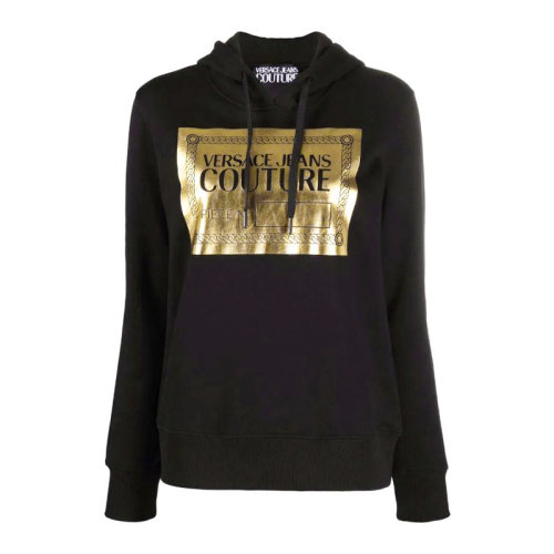 VERSACE JEANS/范思哲牛仔 女士黑色棉质经典字母徽标印花装饰长袖上衣卫衣连帽衫运动衫套头衫 71HAIT15-CF00T-G89