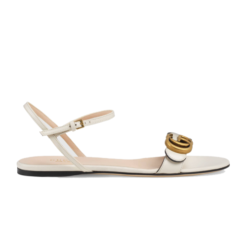 GUCCI/古驰  女士 时尚经典 黑色/白色 皮革 双G 女士 平底凉鞋 524631 A3N00 1000