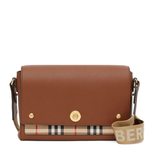 BURBERRY/博柏利 Vintage 格纹拼皮革 Note 斜背包 小牛皮斜挎包 80211111