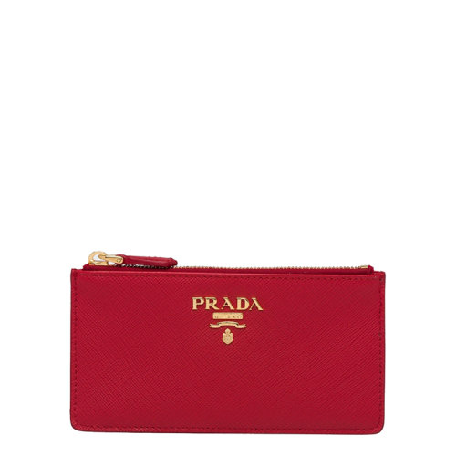 PRADA/普拉达 22年新款 女士亮红色皮革金标拉链长薄款钱包卡夹1MC054_QWA_F068Z