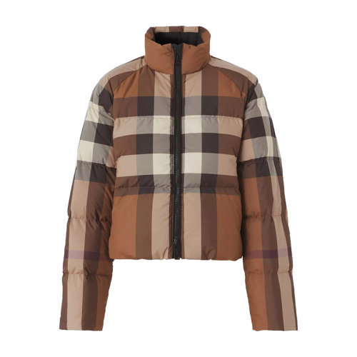 BURBERRY/博柏利      女士深桦木棕格纹短款羽绒服80463851