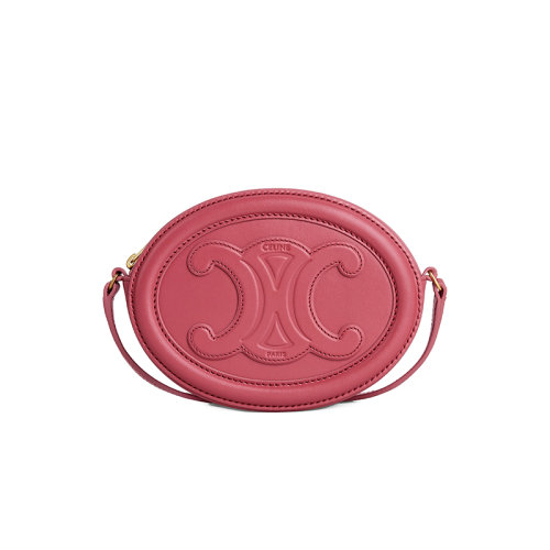 CELINE/赛琳 22新款TRIOMPH七夕胶囊系列 女士口红色小牛皮椭圆形金扣凯旋徽标斜挎肩背手拿包10I703DPQ.27LK