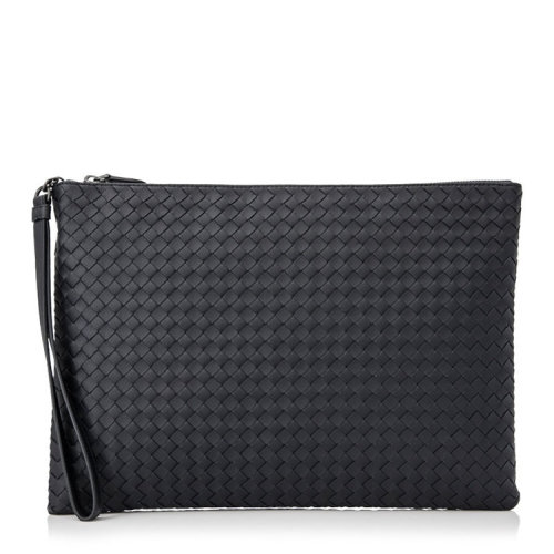 Bottega Veneta/葆蝶家  宝缇嘉女包 intrecciato系列 女士黑色皮质时尚编织拉链手拿包 442242V001O8522