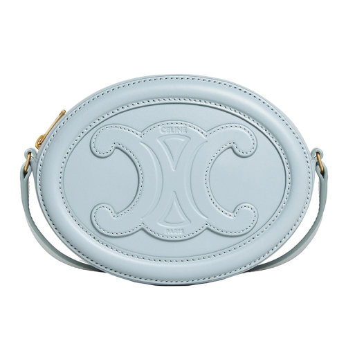 CELINE/赛琳 22新款TRIOMPHE系列 女士冰蓝色皮革同色系凯旋皮扣拉链开合单肩斜跨包10I703DPQ.07IC