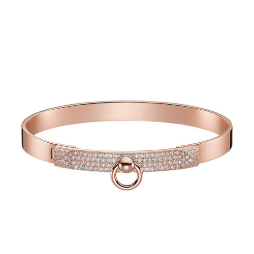 HERMES/爱马仕 经典Collier de Chien系列 小号18K金玫瑰金镶嵌130颗钻石项圈型手镯H110017B