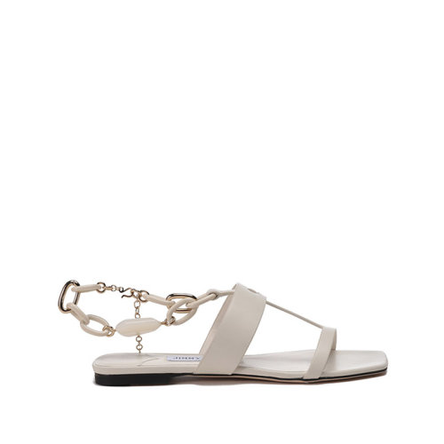 Jimmy Choo/周仰杰【22春夏新款】女士牛皮脚链缀饰斜方头露趾平底鞋凉鞋 REED FLAT CLF