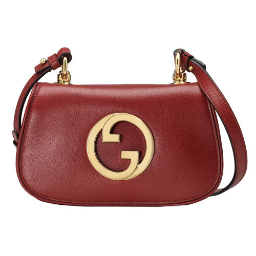 GUCCI/古驰 22新款Blondie系列 女士迷你深红色皮革圆形徽标金扣金链单肩斜挎包698643UXXAG6170