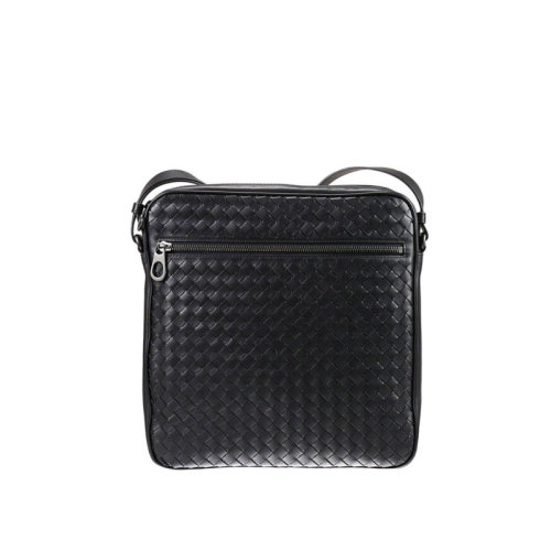 Bottega Veneta/葆蝶家 宝缇嘉男包 男士黑色皮质编织经典时尚拉链斜挎包单肩包邮差包 443872V46511000
