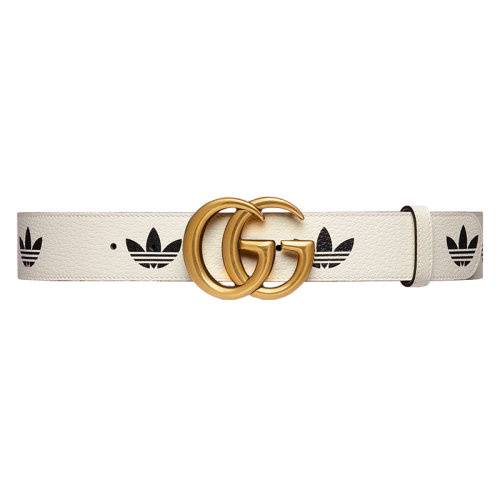 GUCCI/古驰 22年秋冬新款 adidas联名系列 男士白色/黑色三叶草印花金扣腰带40毫米406831U4DAT8845
