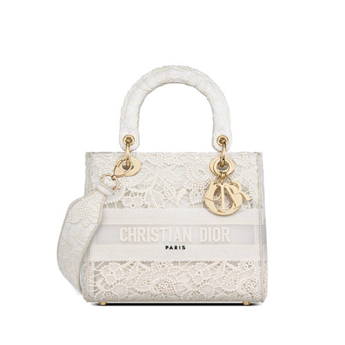 DIOR/迪奥 22新款LADY D-Lite系列 女士中号自然色织物花边刺绣手袋M0565OROL_M925