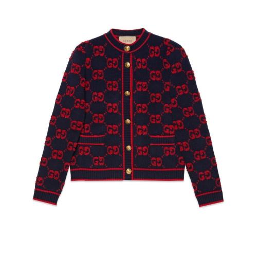  GUCCI古驰 22年秋冬 女士 GG羊毛结子绒混纺提花开衫 713300 XKCNA 4668