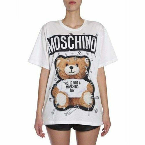 MOSCHINO/莫斯奇诺  女装 女士白色棉质小熊别针图案短袖T恤 EA070455402002