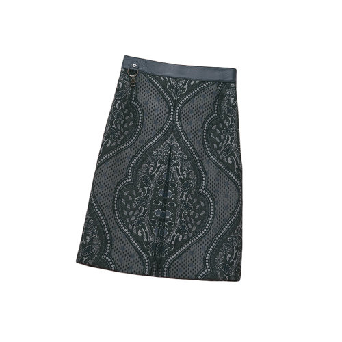 HERMES/爱马仕 22年秋冬新款 女士石墨灰色纯羊毛佩斯利头巾图案半身裙H2H0314DHS334