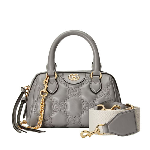 GUCCI/古驰 22新款 女士灰色GG压纹绗缝皮革金色双G标志拉链开合单肩手提包702251UM8HG1563