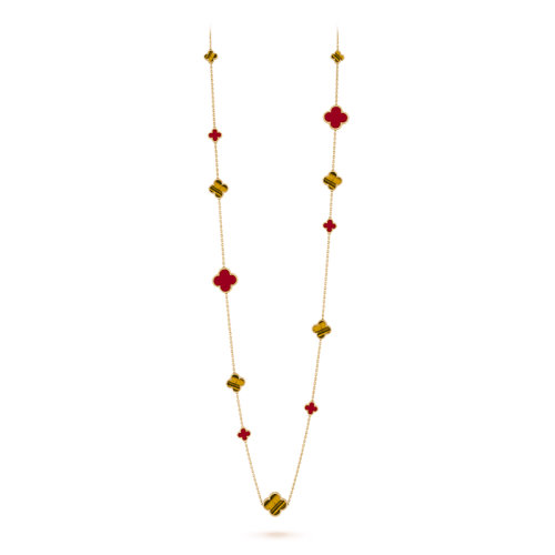 Van Cleef & Arpels/梵克雅宝 经典Magic Alhambra系列 8玛瑙8虎眼石四叶草黄金链长项链VCARN5JO00