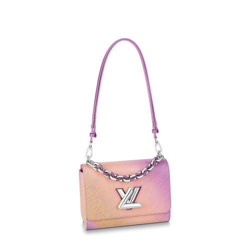 Louis Vuitton/路易威登 22春夏新款TWIST系列 女士中号渐变橙水波纹牛皮革光滑牛皮饰边银色徽标扣银链配可拆卸肩带单肩斜挎手提链条包M59894