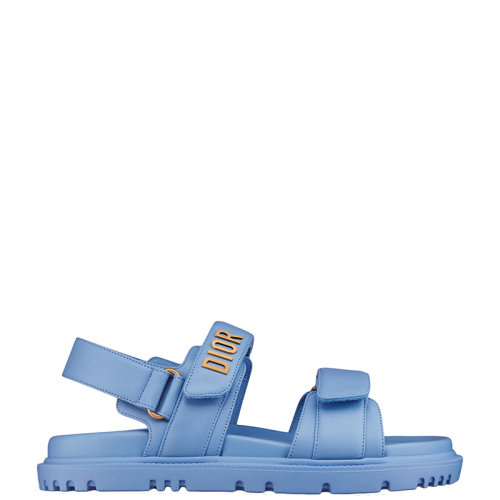 DIOR/迪奥 22年早春新款 DIORACT系列 女士矢车菊蓝色羊皮革金色LOGO魔术贴凉鞋KCQ547LAB_S11N