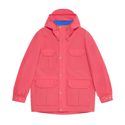 GUCCI/古驰 The North Face x Gucci系列 女士粉色聚酰胺/棉混纺饰有抽绳固定风帽背面饰有彩色刺绣LOGO徽标长袖冲锋大衣?672462ZAH9D5626