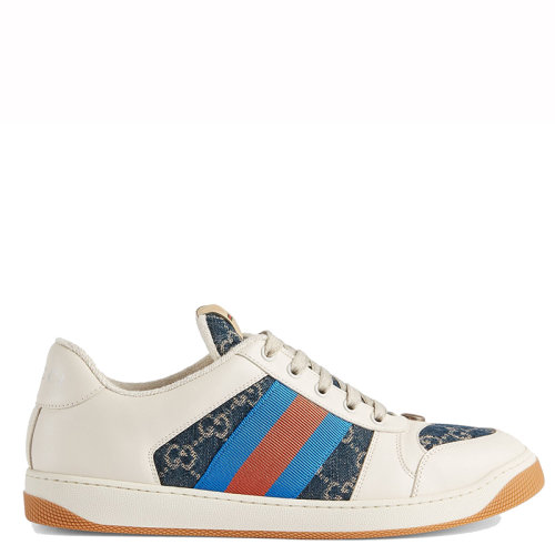 GUCCI/古驰 screener系列 男士蓝色/象牙色粗斜纹棉??布牛仔布运动鞋5762232KQ404467