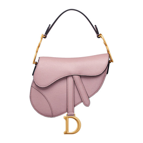 DIOR/迪奥 22新款 SADDLE系列 女士mini玫瑰色粒面小牛皮鞍形翻盖配有磁性 D 马镫扣手提肩背斜挎包M0456CBAA_M77P