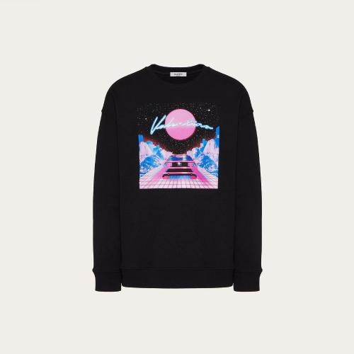  VALENTINO华伦天奴 22年秋冬 男士 长袖T恤 SWEAT-SHIRT RAS-DU-COU IMPRIMé VIRTUAL RUNNER