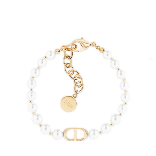 DIOR/迪奥  30 MONTAIGNE金色金属CD白色树脂珠饰手链 B1096MTGRS_D301