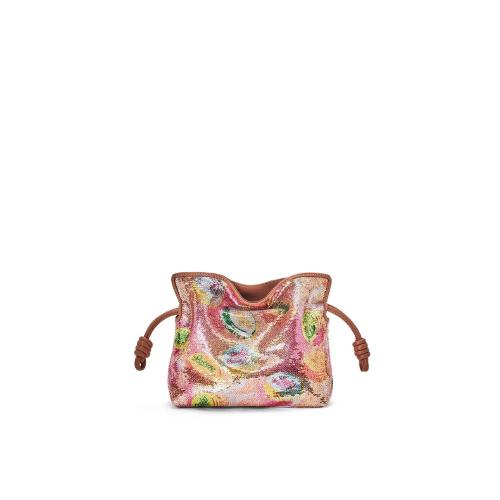  LOEWE罗意威 22年秋冬 女士 手拿包 Mini Flamenco clutch in sequins and classic calfskin A