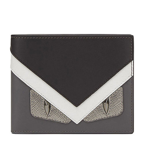 FENDI/芬迪 WALLET系列男士黑灰色牛皮小怪兽短款对折钱包钱夹男包 7M0169-8FJ-F06HP