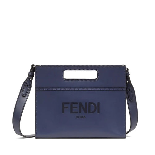 FENDI/芬迪  男士迷你蓝色皮革拉链开合银色金属件配肩带斜跨单肩手提包7VA547AC9LF18YJ