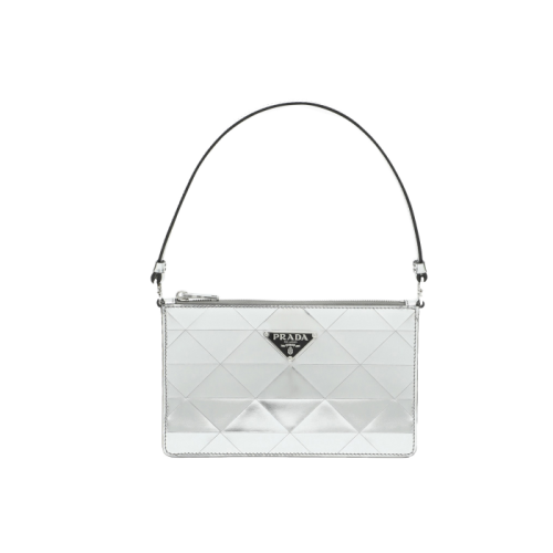 PRADA/普拉达 Holiday 银色金属质感皮革手袋包 1BC155OSM2D0F