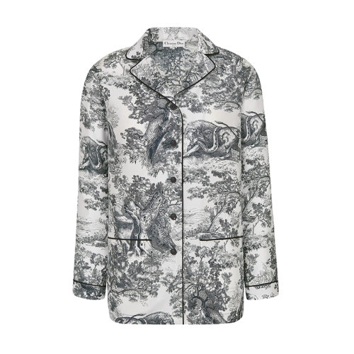 DIOR/迪奥 DIOR CHEZ MOI 白色和海军蓝色Toile de Jouy图案真丝斜纹 女睡衣111V33A6805_X0861