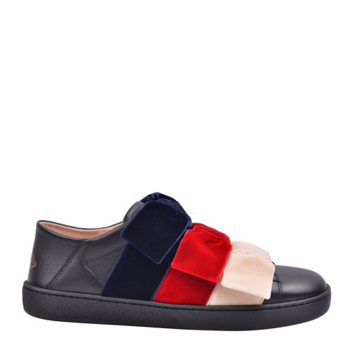 GUCCI/古驰  女士牛皮 丝绒蝴蝶结撞色 平底休闲小白鞋板鞋运动鞋 524989 女鞋