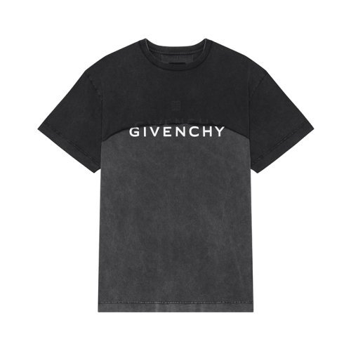 Givenchy/纪梵希 22年秋冬新款 男士黑色/灰色纯棉饰有白色印花LOGO字母圆领针织T恤BM71FJ3Y8T-020