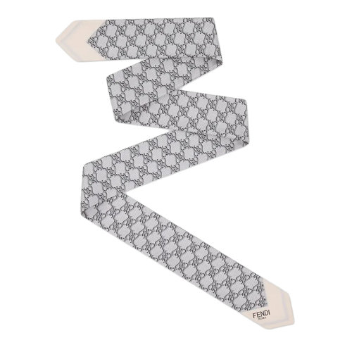 FENDI/芬迪 女士灰色真丝FF Karligraphy图案丝巾发带FXT011AHRQF0QZ0