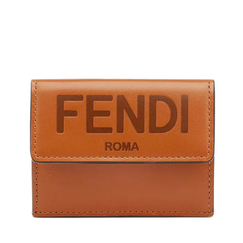 FENDI/芬迪  棕色小牛皮“Fendi Roma”印花三折短款钱包8M0395AAYZF0QVK